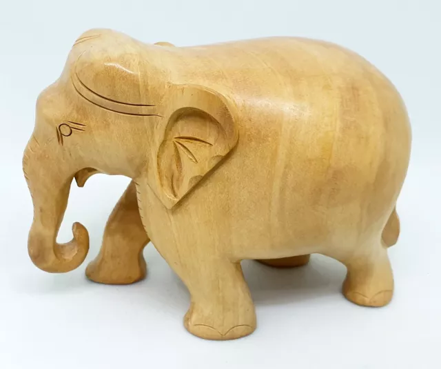 Hand Carved Wooden Elephant Statue 2" Inches Animal Wood Figures Sculpture India