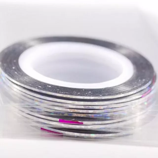 Nagelstreifen Band Rolle Linie Aufkleber Metallic Glitzer Holo glänzend 1 mm 2 mm 3 mm UK