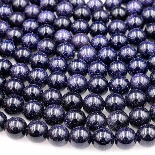 AAA Sparkling Blue Goldstone 4mm 6mm 8mm 10mm Smooth Round Beads 15" Strand