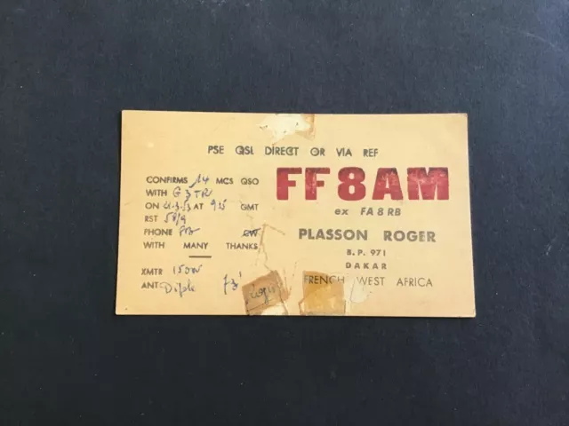 Vintage QSL Radio communication card French West Africa 1953 R37558