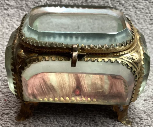 ANTIQUE FRENCH GILT BRASS BEVELED GLASS JEWEL BOX,LATE 19th CENTURY
