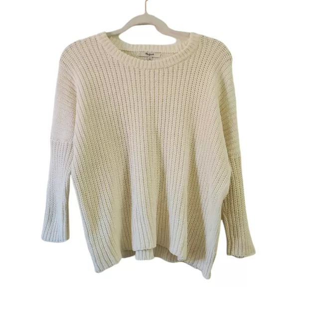 Madewell Sweater Womens Small Ivory Shaker Linen Blend Chunky Knit Pullover