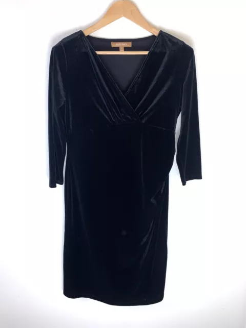 Ellen Tracy Black Velvet Dress Medium Velour Knee Length Cocktail 3/4 Sleeve M