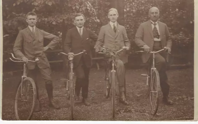 Four Distinguished Men And Their Bicycles (Vintage Real Photo Postcards)