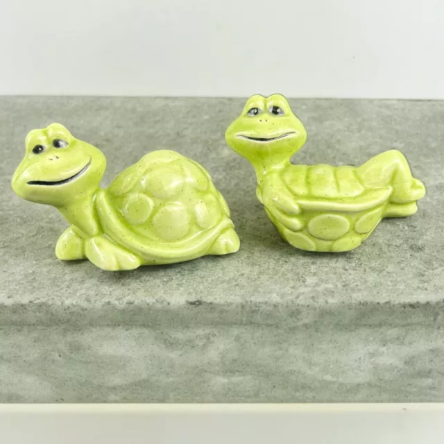 Ceramic Turtle Figures Small Set of 2 Hand Painted Cute Turtles Anthropomorphic