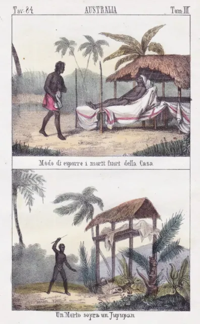 Tahiti Society Islands Français Polynesia Australia Funeral Lithographie 1840