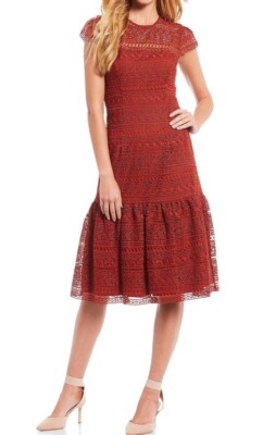 Antonio Melani Hallie Dress Drop Waist Lace Floral Crochet Red Ochre Size 6