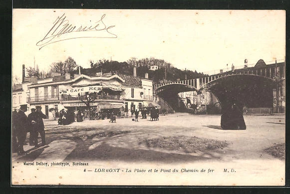 CPA Lormont, La Place et le Pont du Chemin de fer