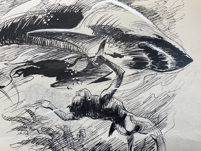 DISEGNO ORIGINALE LOTTA CON GLI HAI ANNI '50 Wilhelm proprietario