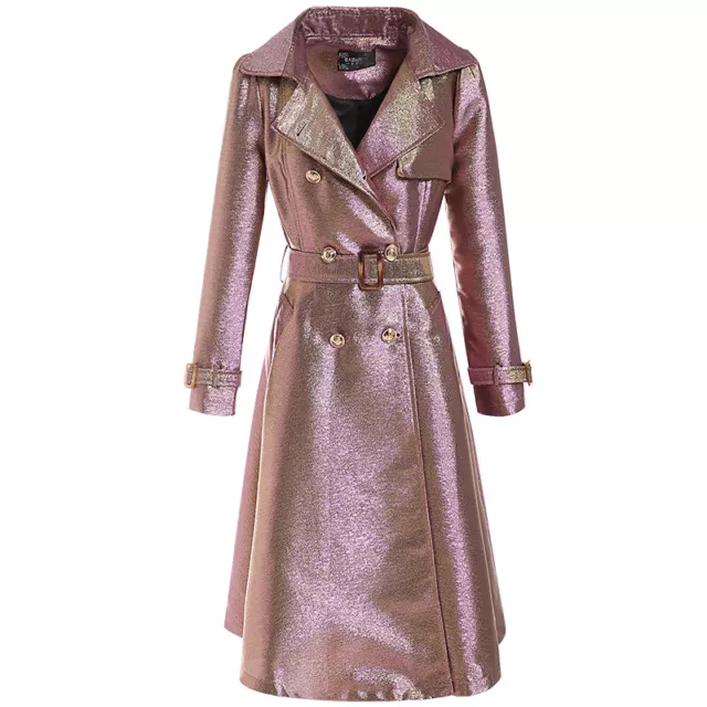 Womens High-end Shinning Double Breasted Jacket Temperament Autumn Windbreaker