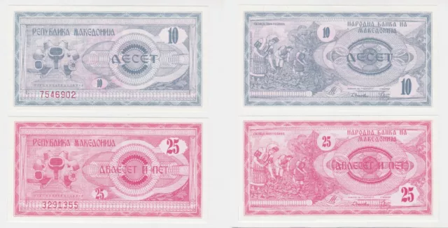 10 & 25 Denar Banknote Mazedonien 1992 bankfrisch (138289)