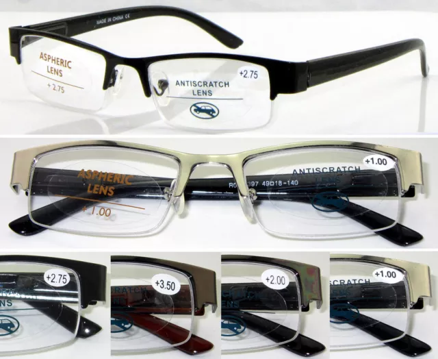 L397 Superb Quality Semi-Rimless Reading Glasses/Spring Hinges & Classic Style *