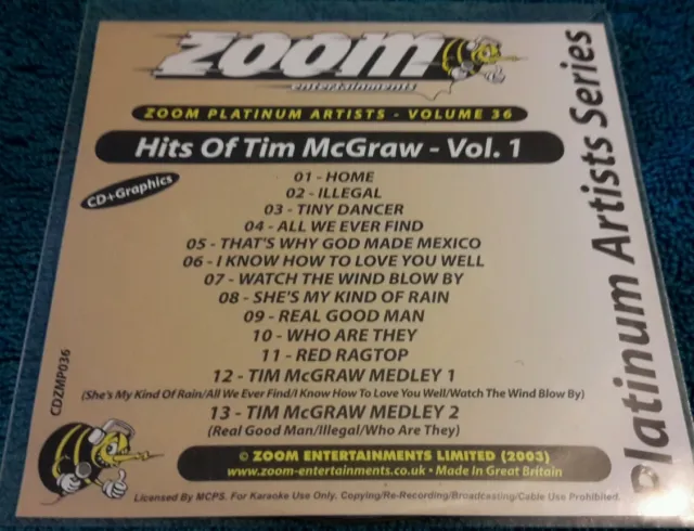 Karaoke cdg disc Zoom Platinum Arts., ZPA36 Tim McGraw, see Descript.13 trks,NEW