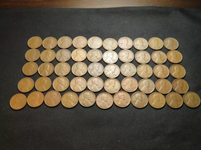 1909-1938 S  Lincoln Wheat Cent Penny roll lot 50 different coins old US Copper