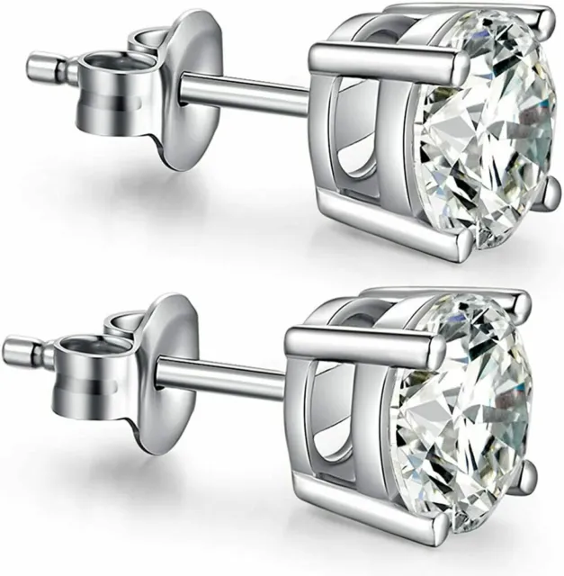 18K White Gold Plated Round Cut Cubic Zirconia Hypoallergenic Stud Earrings Girl