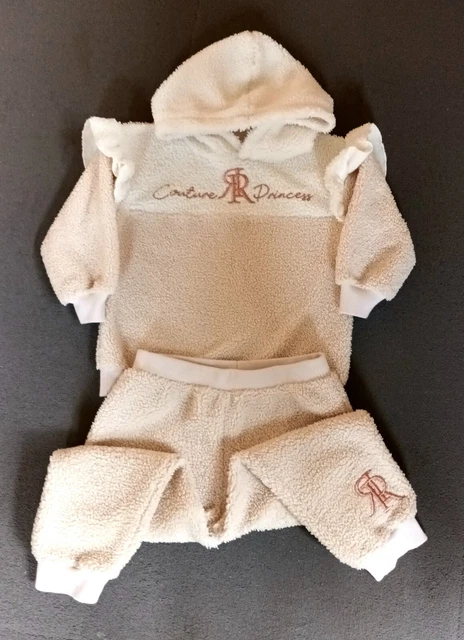 Mini 2 pezzi top + fondo orsacchiotto pile caldo per bambine 4-5 anni River Island