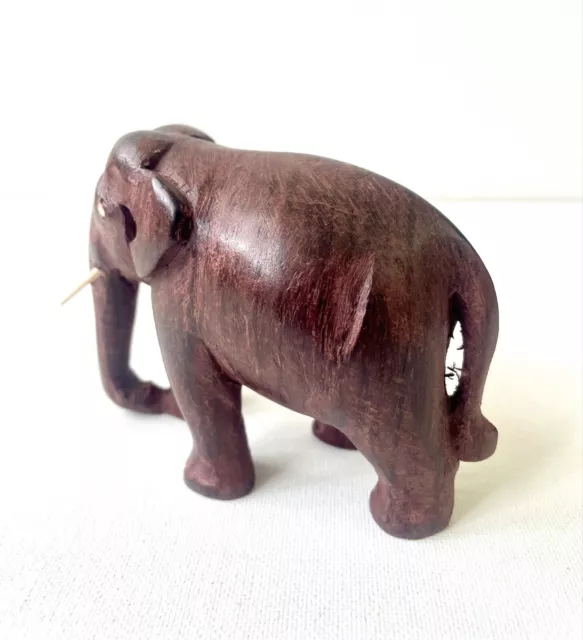 Lovely Hand Carved Wooden Elephant, Beautiful Dark Reddish Wood, 7.8cm Tall 3