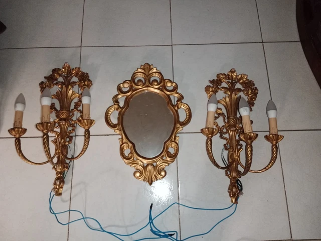 Conjunto de iluminación 2 lámparas con 3 Brazos + Cornucopia todo en madera