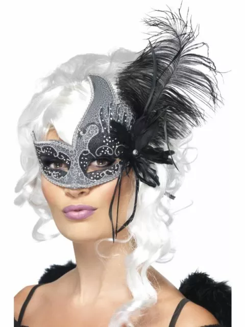 Mujer Masquerade Ángel Oscuro Plumas Negras Veneciano Disfraz Fiesta Antifaz