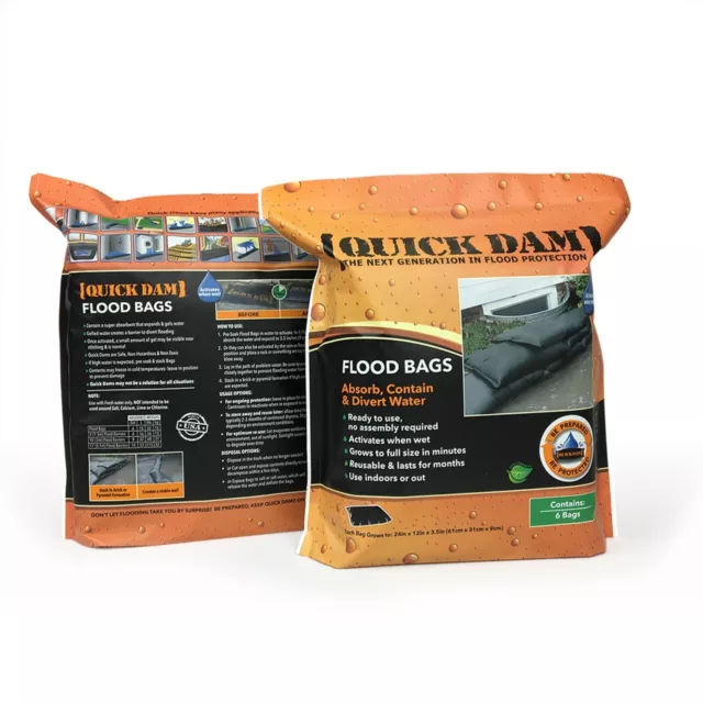 Quick Dam 6 Flood Bags 24" x 12" Sandless Sandbags QD1224-6 Quick Dam Flood Bags