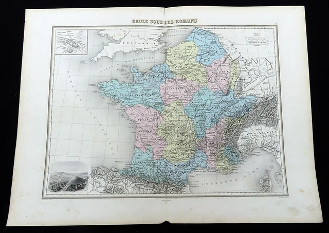 ANTIQUE MAP OF Ancient Gaul France The Roman Empire Hand Coloured