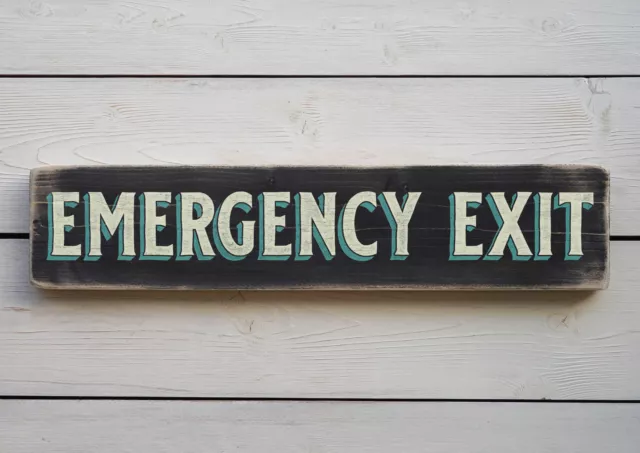 EMERGENCY EXIT Vintage Style Wooden Sign. Handmade Retro Home Gift