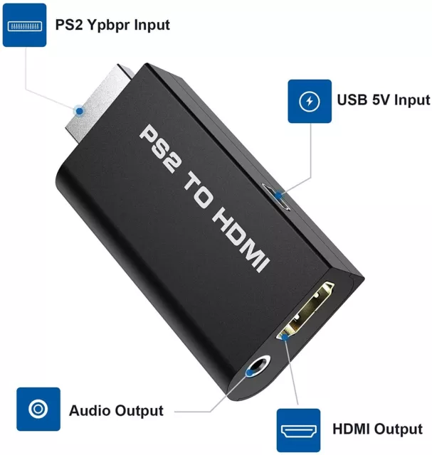 Rybozen Convertisseur PS2 vers HDMI, adaptateur Audio vidéo 3,5 mm Sortie Audio 3