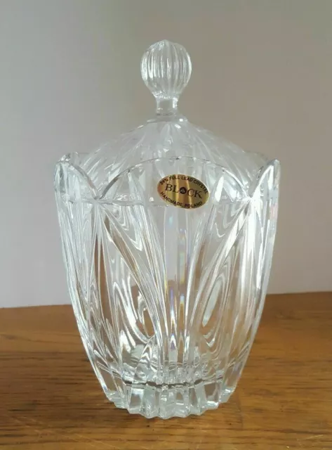 Vintage BLOCK Tulip Clear Crystal Biscuit Barrel/Cookie Jar with Lid - Poland