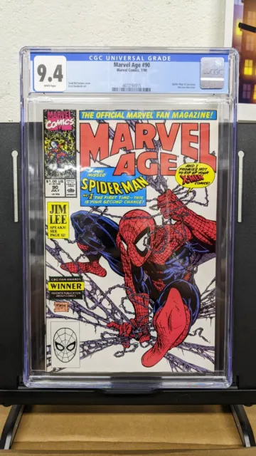 MARVEL AGE 90 / CGC 9.4 / WHITE PAGES / MCFARLANE Cover / 1st Spider-man Preview
