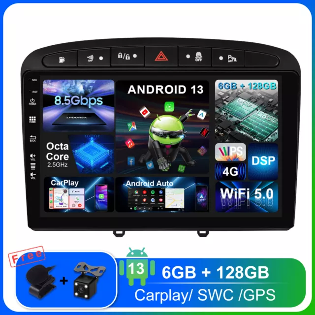 6G+128G Autoradio GPS Pour Peugeot 308/308SW/408 2008-2010 Navi Carplay DAB BT