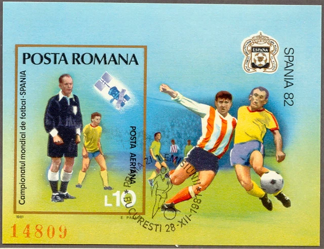 RUMÄNIEN 1981 VFU Block Fußball Weltmeisterschaft Spanien 1982 UNGEZÄHNT ESST