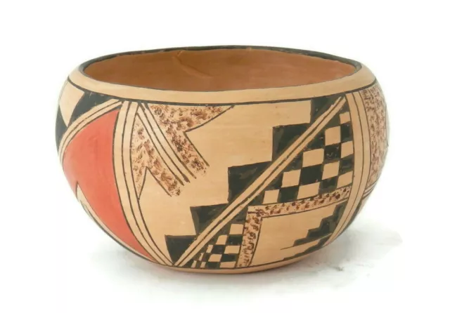 1980s Hopi Tewa Polychrome Pottery Bowl by Kathleen Collateta Jemez Designs