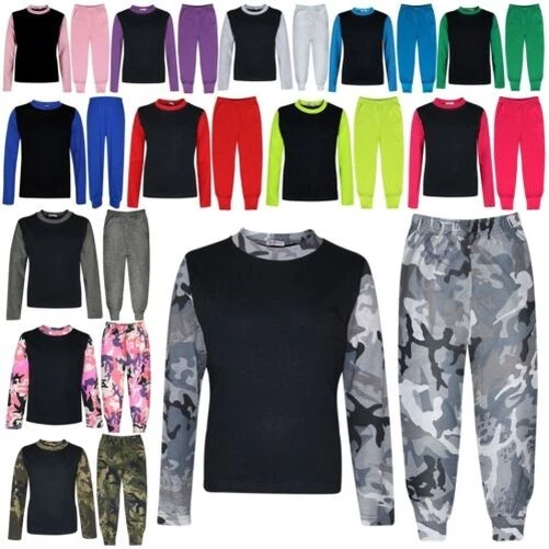 Bambine Ragazzi Pigiama Contrasto Colore Tinta Unita Moda Set New Età 2-13 Anni