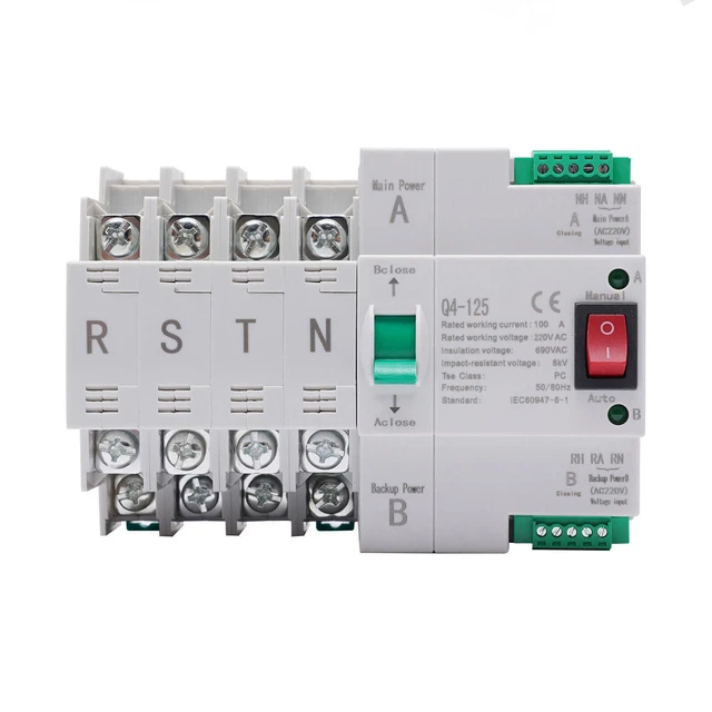Yctze Automatischer Transferschalter, NLQ4 125/2P 100 A 230 V Mini-ATS, Dual-Leistungsschalter