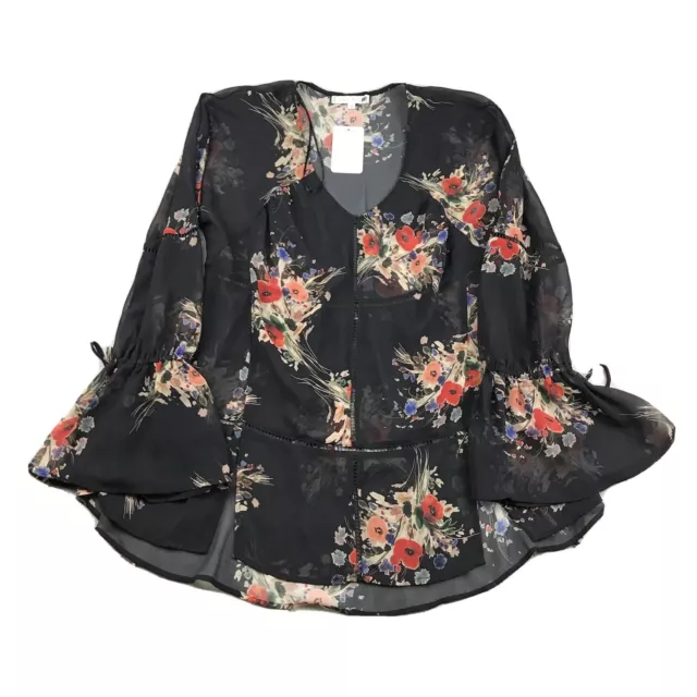 Willow & Clay Blouse Womens Small Black Floral Sheer Very Lightweight V-Neck NWT