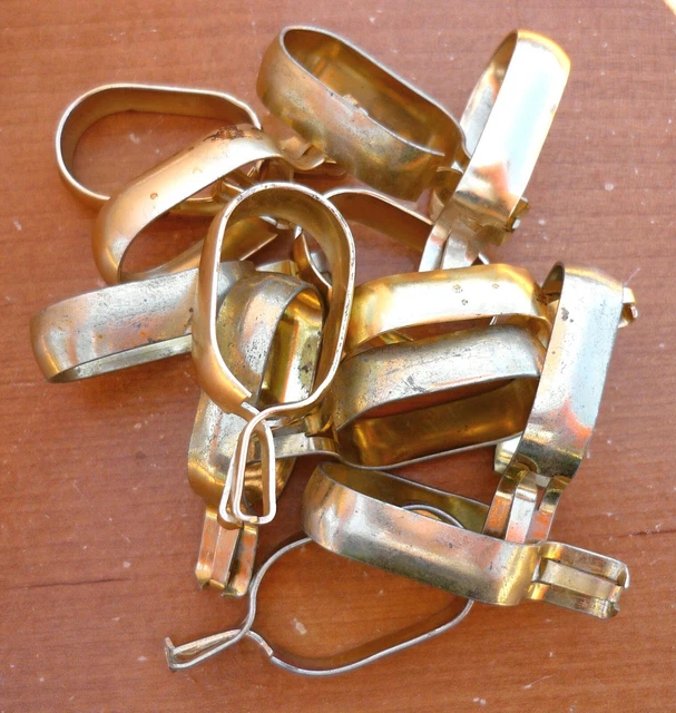 Lot of 13 Vintage Brass 5/8" Oval Oblong Clip-On Cafe Curtain Drapery Rings 2