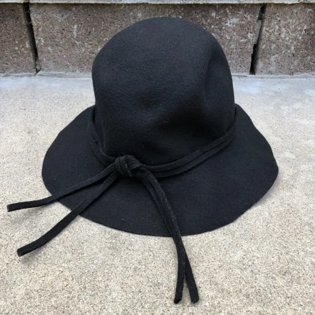 Vintage NORDSTROM 100% Wool Floppy Fedora Womens OS Black Hat Cap Packable Italy