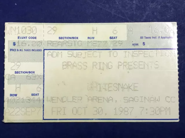 Vintage 1980s WHITESNAKE / GREAT WHITE CONCERT TICKET STUB 1987 SAGINAW MICHIGAN