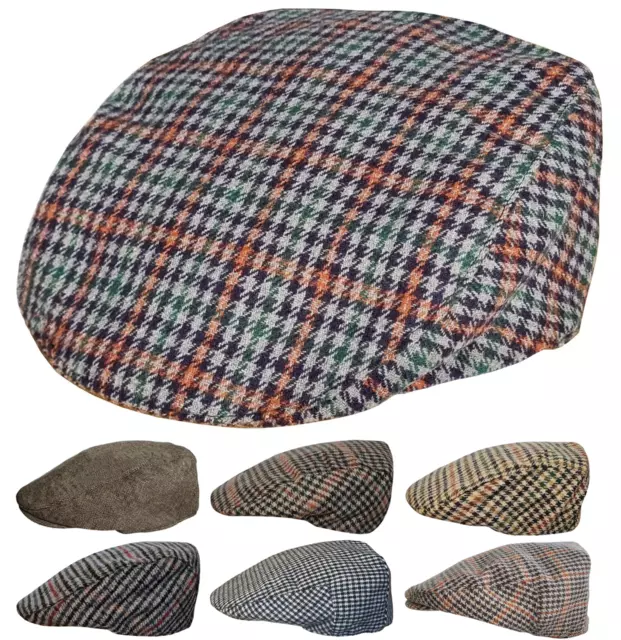 Tweed Country Flat Cap Peaked Outdoors Check or Herringbone Racing Hat