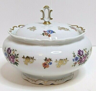 Vintage Reichenbach Floral Gold Trimmed Lidded Candy Dish Sugar Bowl Germany