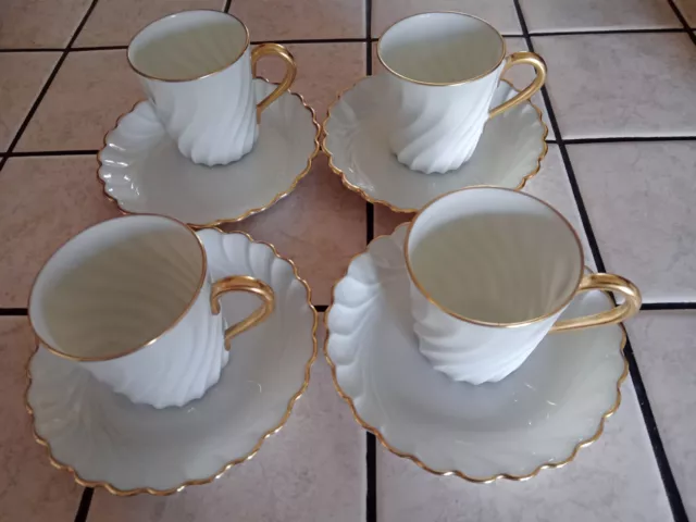 4 Tasses A Cafe Et Soucoupes Torsadees Porcelaine De Limoges T.haviland Dorures