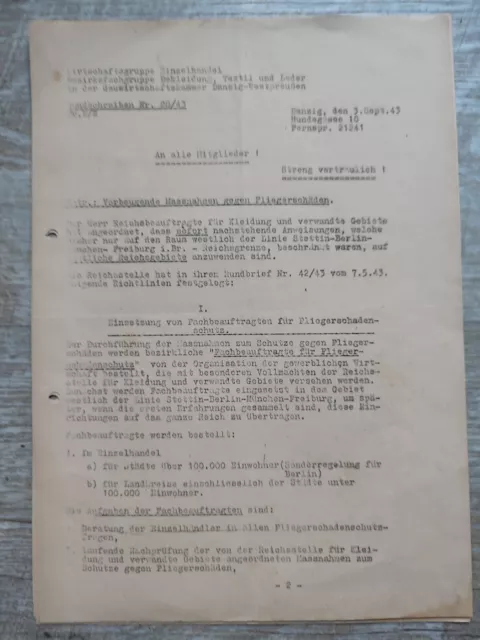 Danzig Westpreußen 1943 Dokument Fliegerschäden Schreiben 5 Seiten 2.WK Orig.