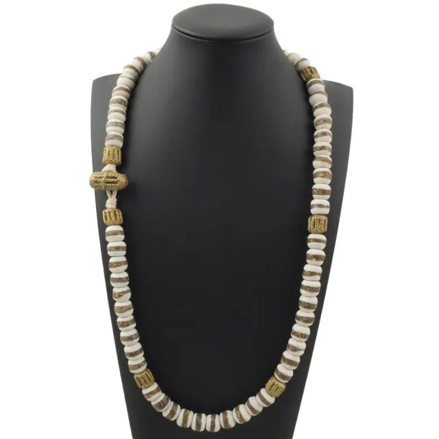 Handmade necklace recycled glass beads brass Krobo Ashanti ethnic jewelry Africa