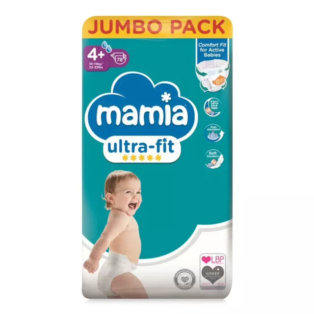Mamia Ultra Fit Size 4+ Jumbo Pack  Nappies Free Post 78 Pack/Size 4+ Diaper