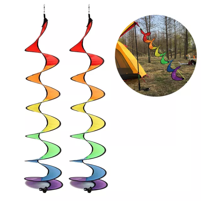 2Pcs Wind Spinner Rainbow Spiral Windmill Foldable For Camping Tent Home Garden