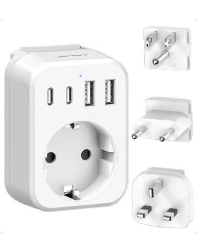 Adaptateur Prise Anglaise UK 6-in-1 Voyage 3 USB 1 USB C(3.4A