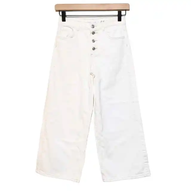 Zara Girls Wide Leg Button Fly Denim Jeans Size 10 White 140 CM Kids Youth NWT