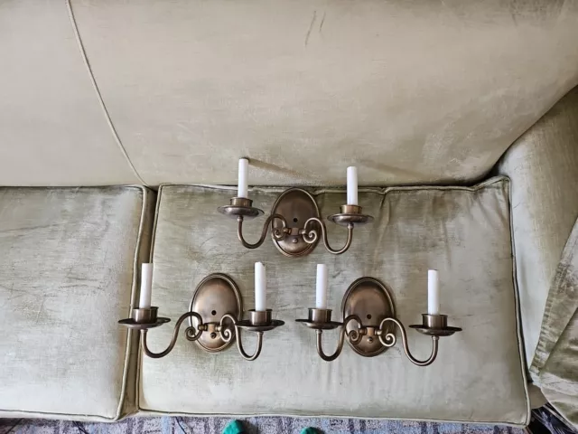 3 Vtg 2 Arm Wall Sconces Antique Lighting Federal Shield Back Style