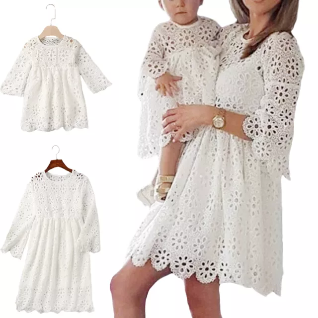 Fashion Family Matching Clothes Mother Daughter Dress Women Floral Lace Dress