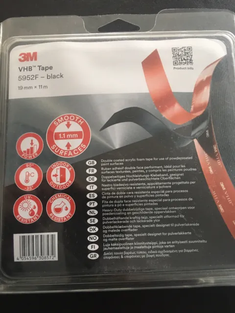 Genuine 3M™ VHB5952 Double Sided Acrylic Adhesive Mounting Tape 11M long x 19mm